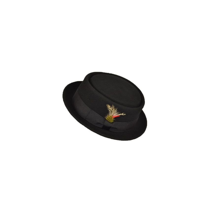 Black Wool Felt Crushable Pork Pie Hat - Black