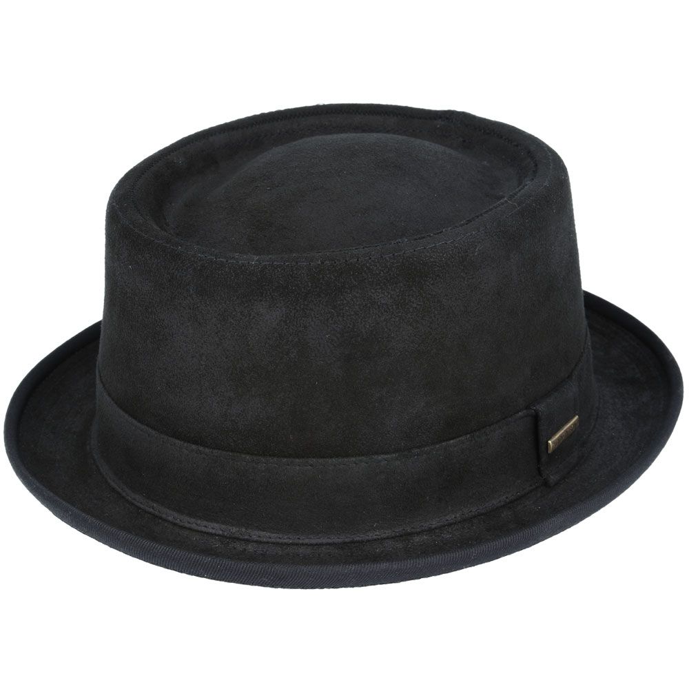 Sheepskin Leather Pork Pie Hat - Black | Timeless Design |