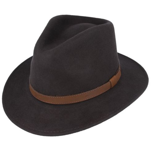 Crushable Wool Fedora Hat with Leather Strap | Brown