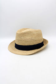 Handcrafted Foldable Raffia Trilby Hat – Navy Band