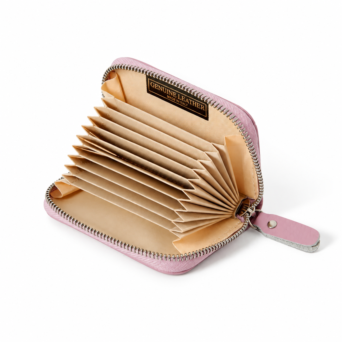 Italian Genuine Leather Mini Zip Card Holder