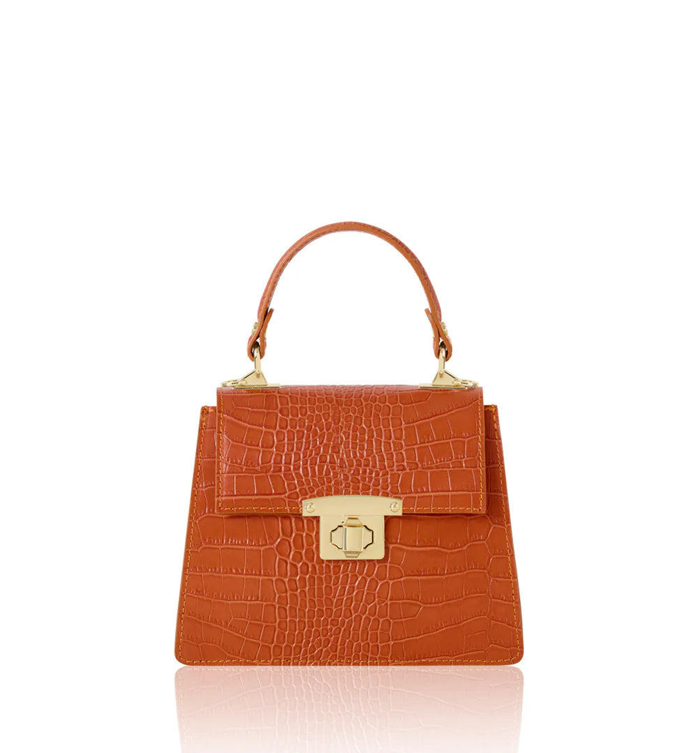 Italian Handmade Croc-Embossed Leather Top Handle Bag