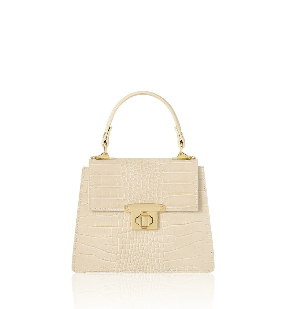 Italian Handmade Croc-Embossed Leather Top Handle Bag