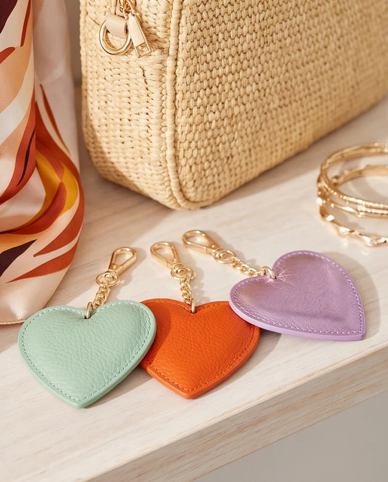 Italian Handmade Genuine Leather Heart Keyring Bag Charm