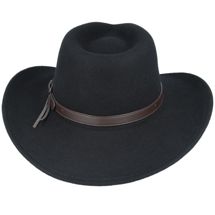 Crushable Wool Felt Cowboy Hat – Wide Brim Travel-Friendly Design – Black