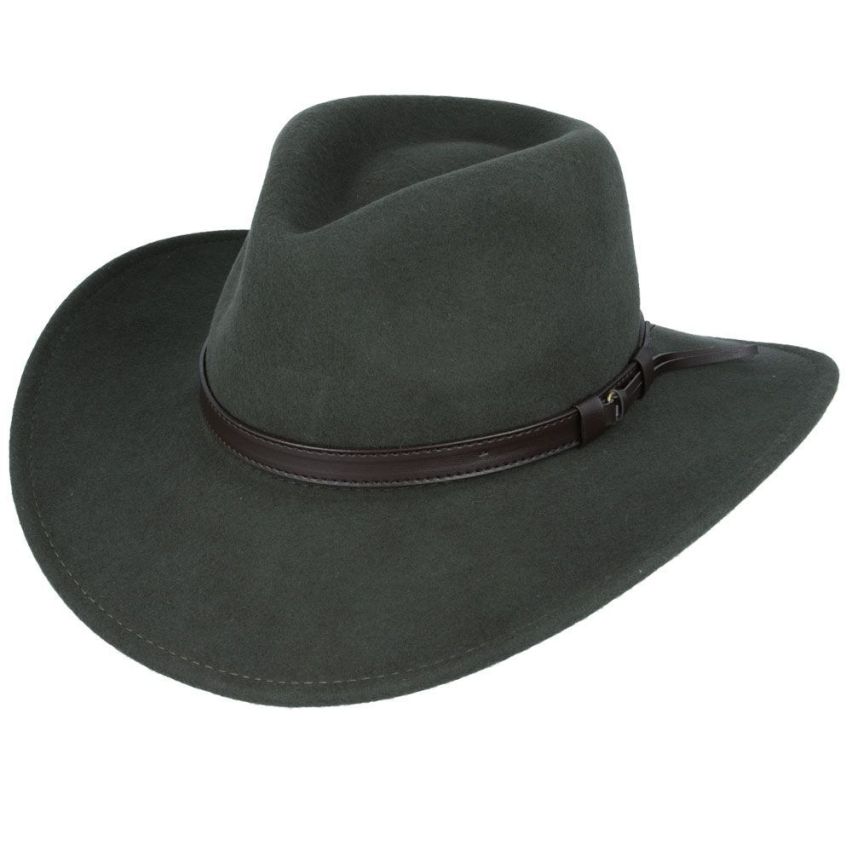 Crushable Wool Felt Cowboy Hat – Wide Brim Travel-Friendly Design – Dark Green