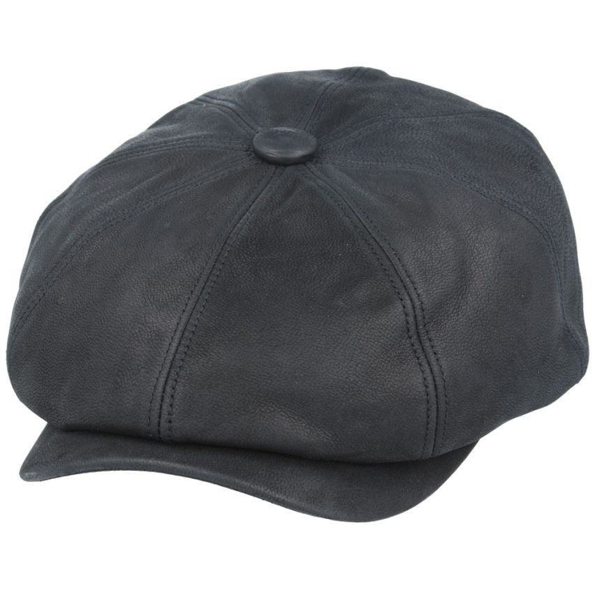 Gladwin Bond Hatters London Leather Newsboy Cap - Black