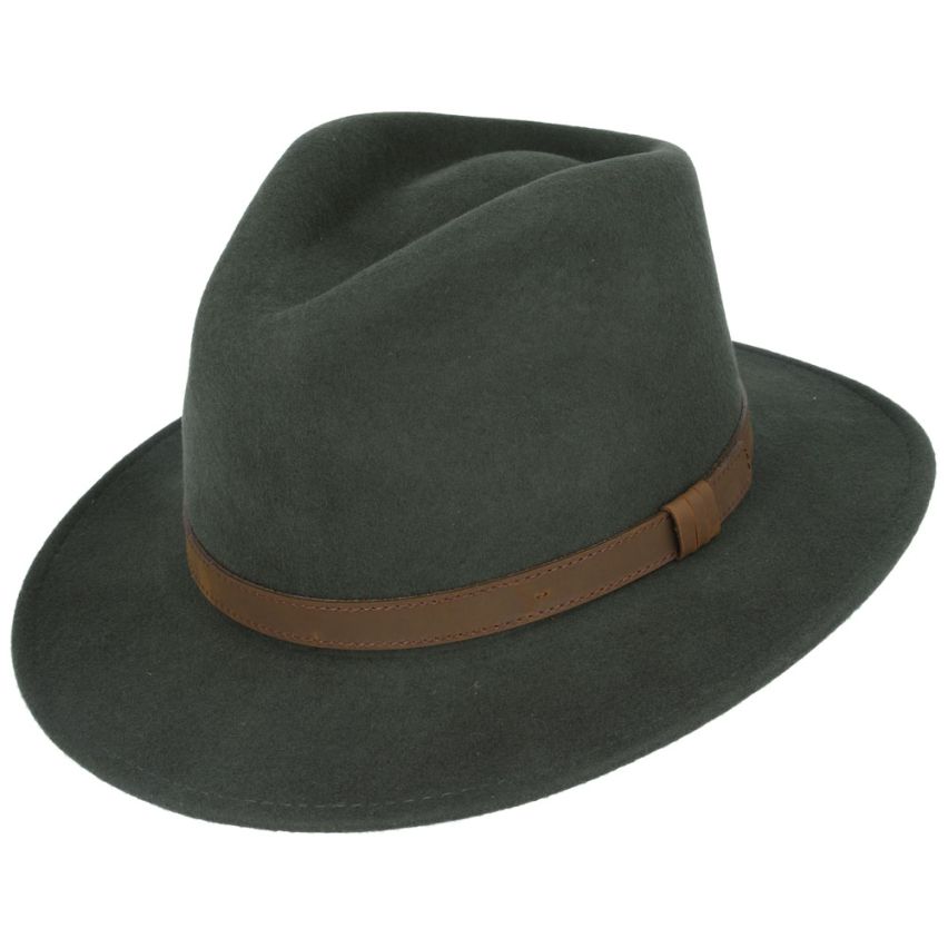 Crushable Wool Fedora Hat with Leather Strap | Dark Green, Waterproof, Foldable, Next-Day UK Delivery