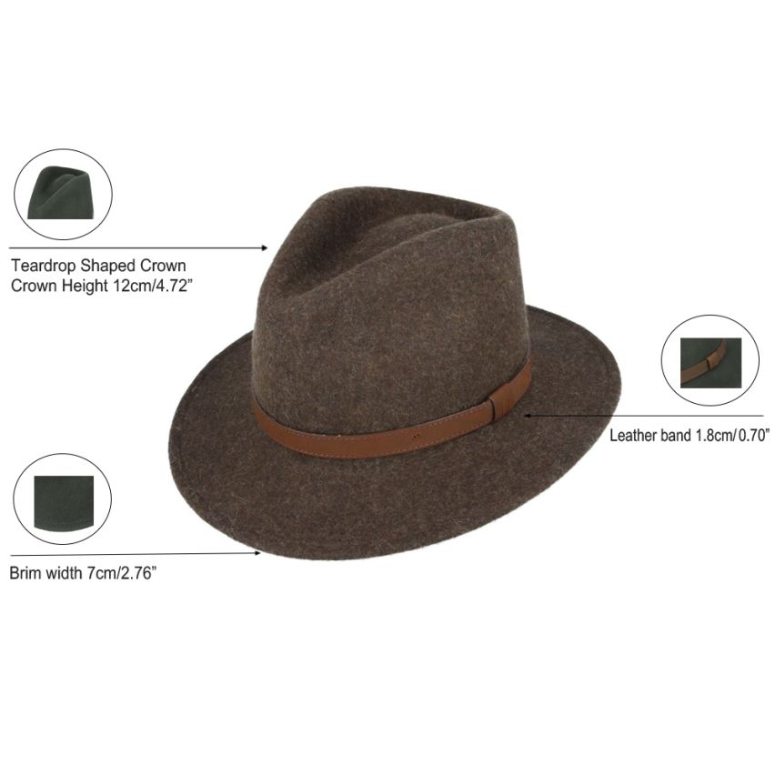 Crushable Wool Fedora Hat with Leather Strap | Mix Brown, Waterproof, Foldable, Next-Day UK Delivery