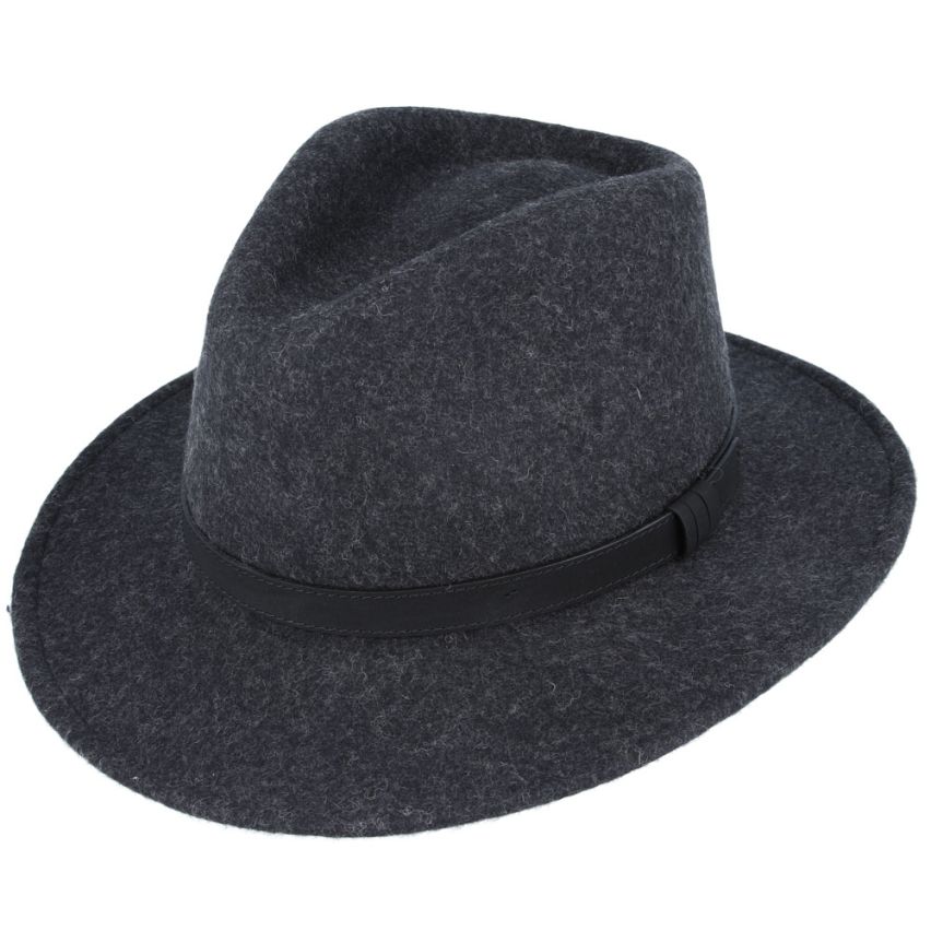 Crushable Wool Fedora Hat with Leather Strap | Mix Charcoal, Waterproof, Foldable, Next-Day UK Delivery