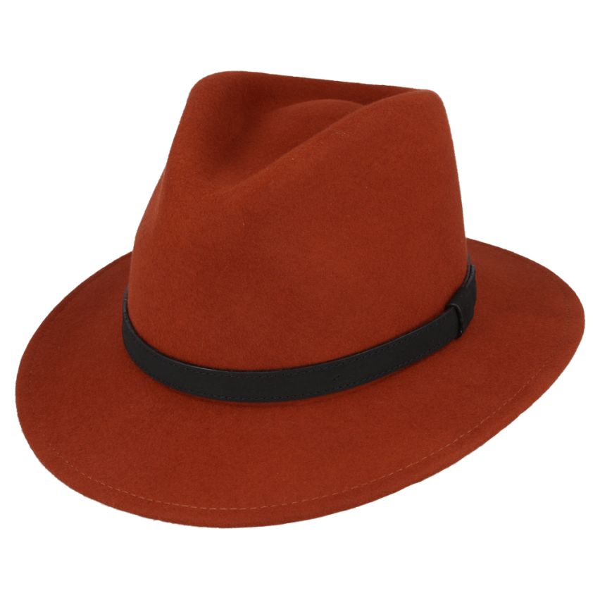 Crushable Wool Fedora Hat with Leather Strap | Rust, Waterproof, Foldable, Next-Day UK Delivery