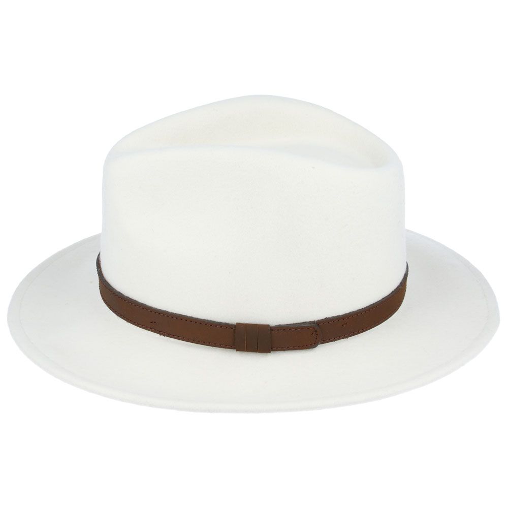 Crushable Wool Fedora Hat with Leather Strap | White, Waterproof, Foldable, Next-Day UK Delivery