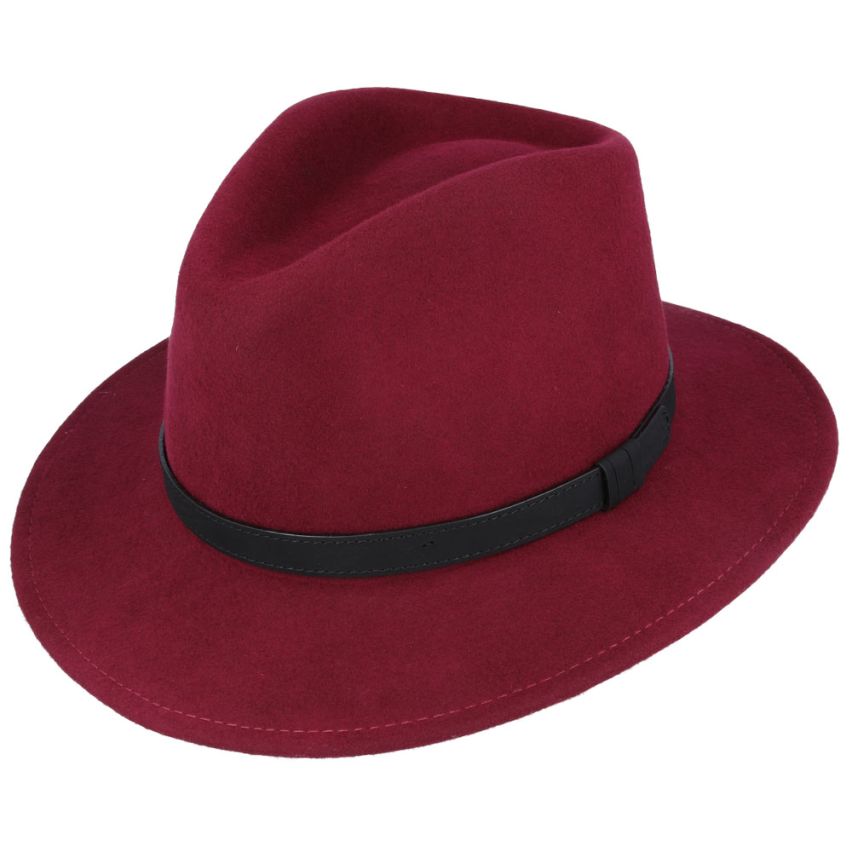 Crushable Wool Fedora Hat with Leather Strap | Burgundy/Wine, Waterproof, Foldable, Next-Day UK Delivery