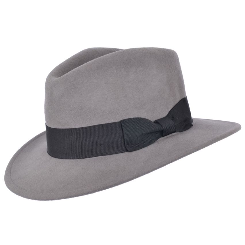 Wool Fedora Hat With Grosgrain Band - Grey