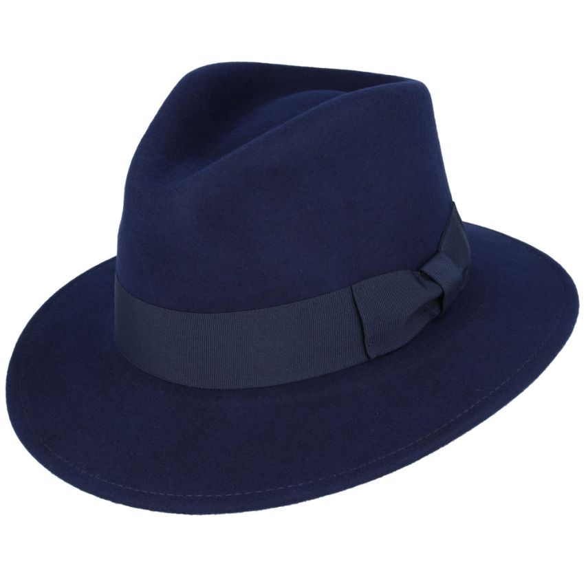 Wool Fedora Hat With Grosgrain Band - Navy