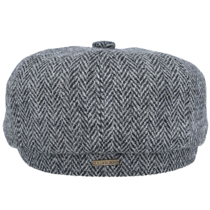 Harris Tweed Wool Herringbone Newsboy Cap - Grey