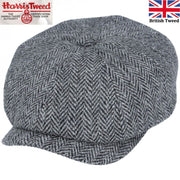 Harris Tweed Wool Herringbone Newsboy Cap - Grey