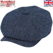 Harris Tweed Wool Herringbone Newsboy Cap - Navy