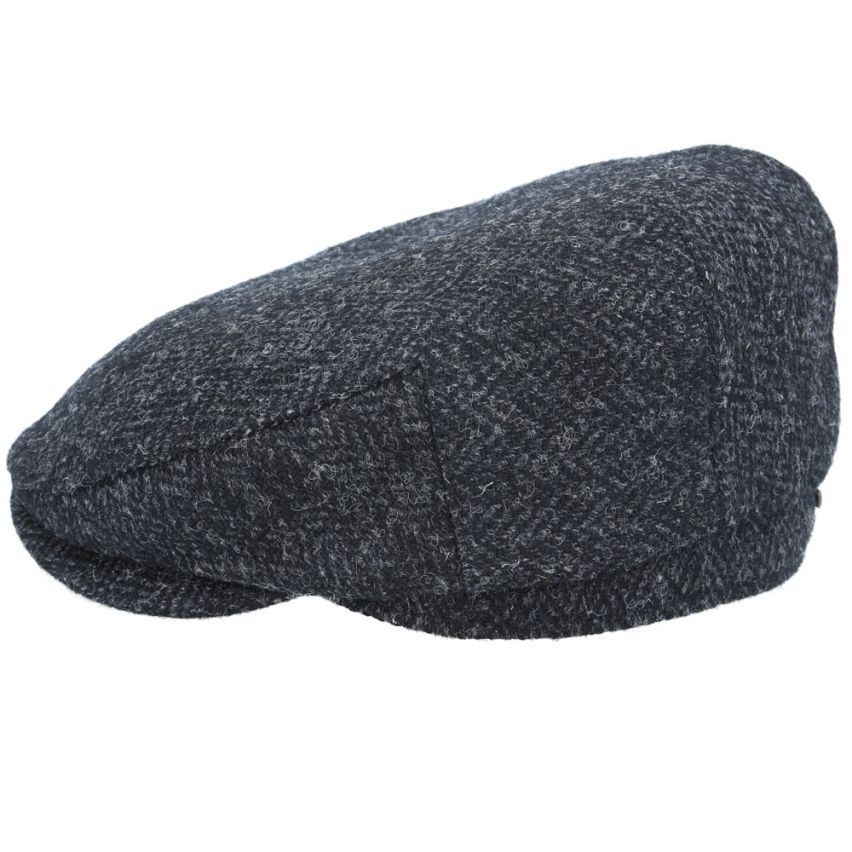 Gladwin Bond Harris Herringbone Wool Flat Cap - Black-Charcoal