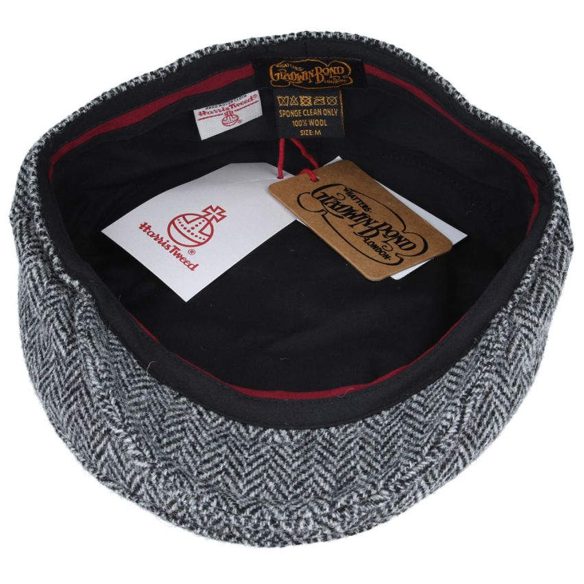 Gladwin Bond Harris Herringbone Wool Flat Cap - Grey-Black