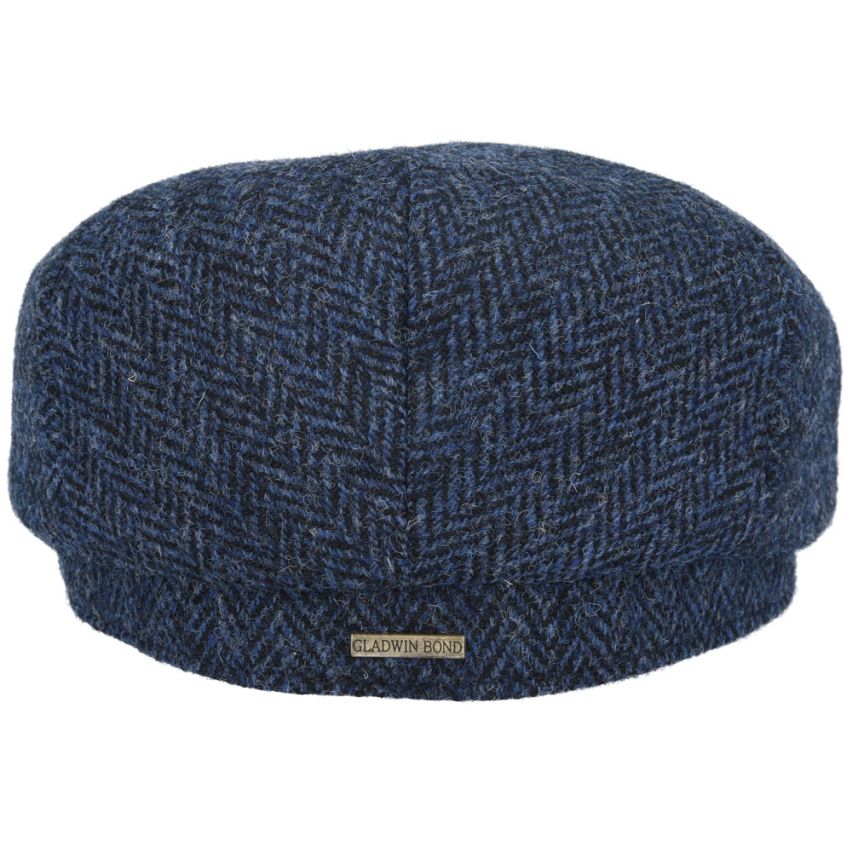 Gladwin Bond Harris Herringbone Wool Flat Cap - Navy