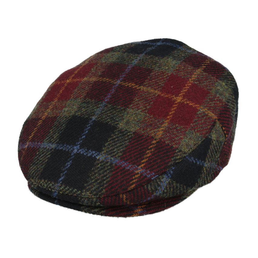 Gladwin Bond Harris Check Tweed Wool Flat Cap - Burgundy