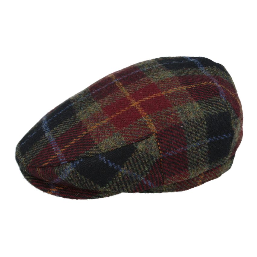 Gladwin Bond Harris Check Tweed Wool Flat Cap - Burgundy