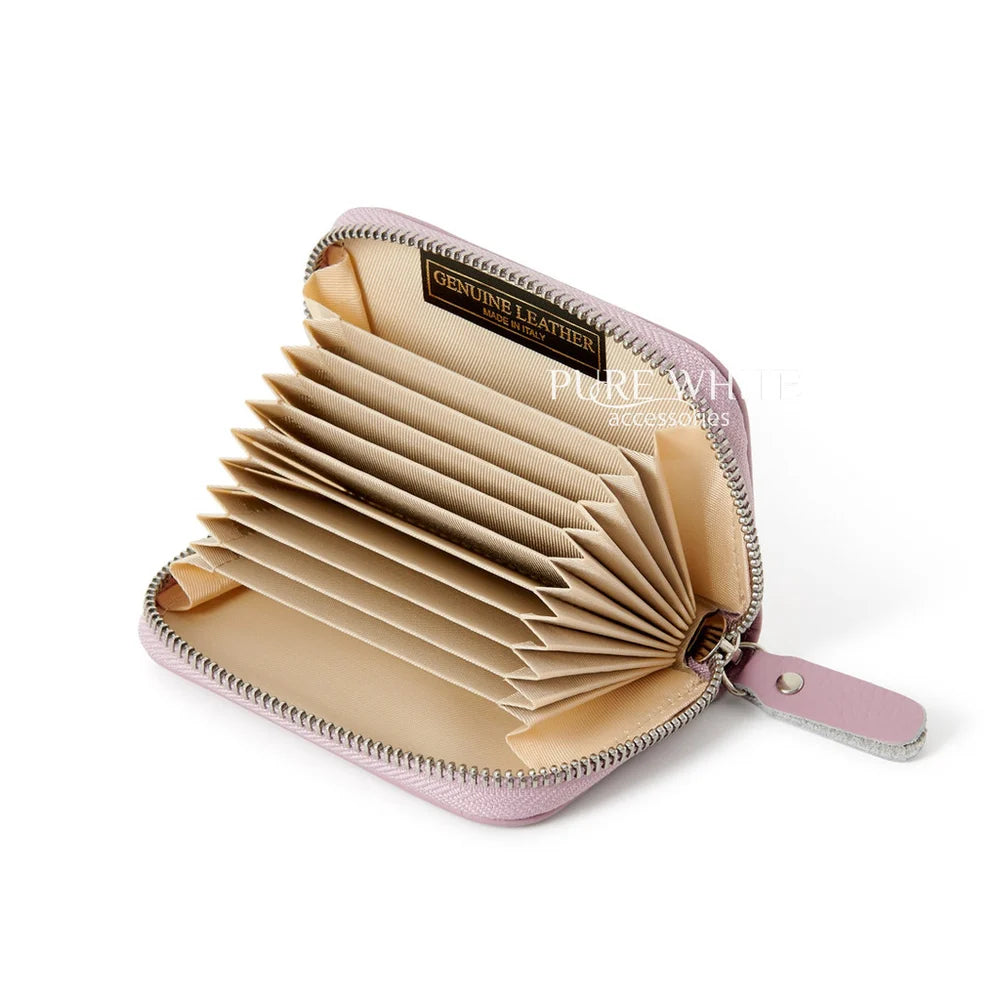 Italian Genuine Leather Mini Zip Card Holder