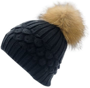 Cashmere Blend Beanie with Detachable Rabbit Fur Pompon
