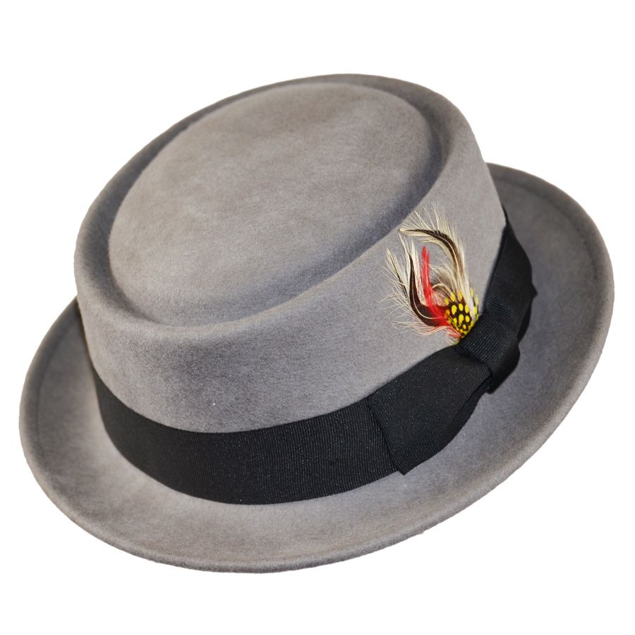 Wool Felt Crushable Pork Pie Hat in Classic Grey