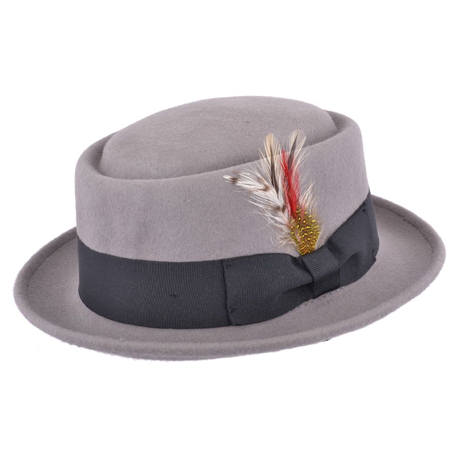 Wool Felt Crushable Pork Pie Hat in Classic Grey