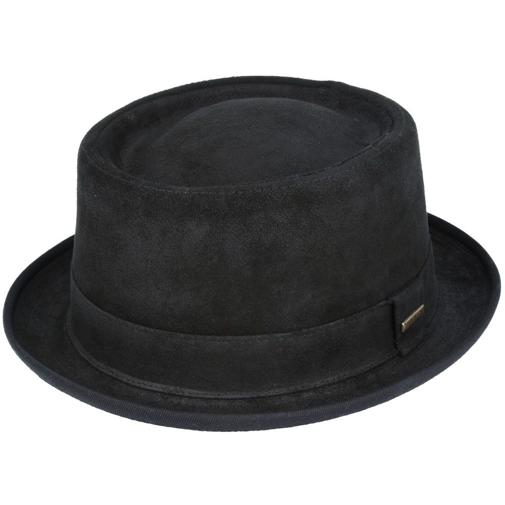 Sheepskin Leather Pork Pie Hat - Black | Timeless Design | UK Stock