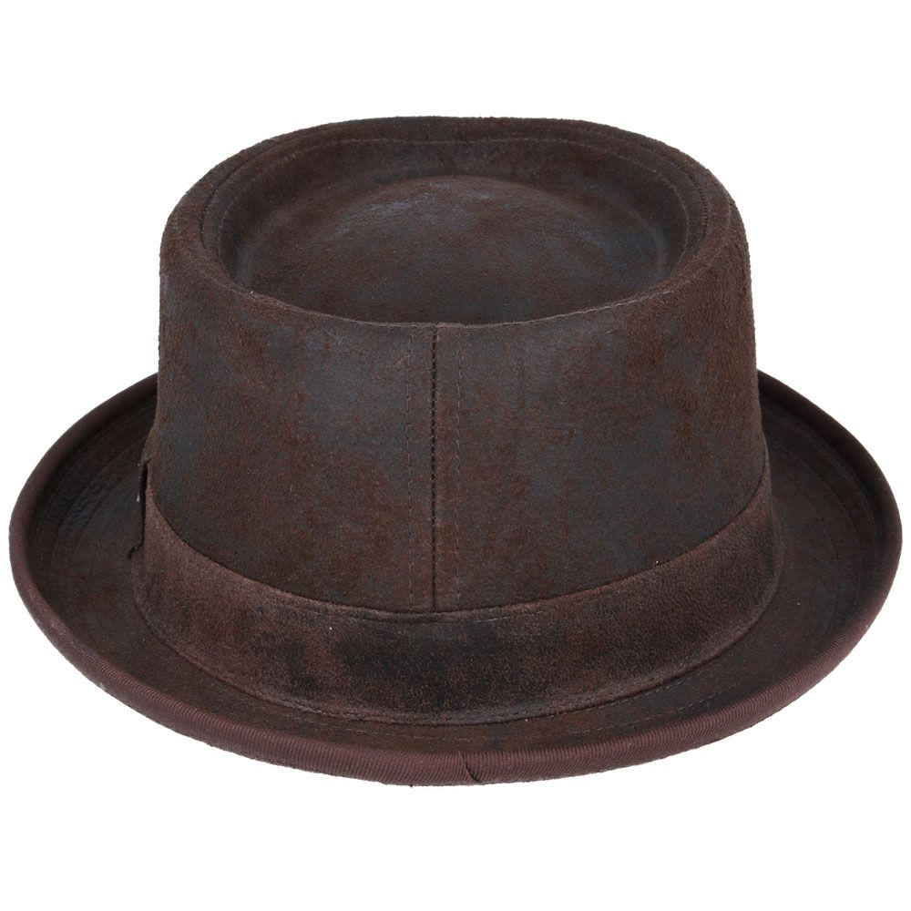 Brown Leather Pork Pie Hat