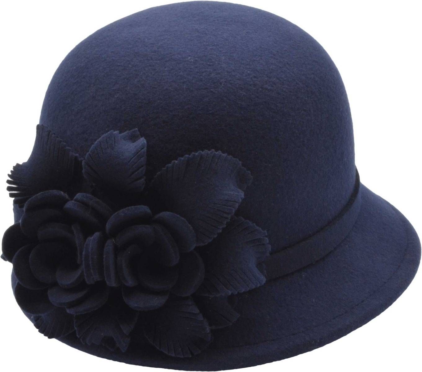 Vintage Wool Felt Cloche Hat – Elegant Handmade Flower Design, Crushable & Water-Resistant