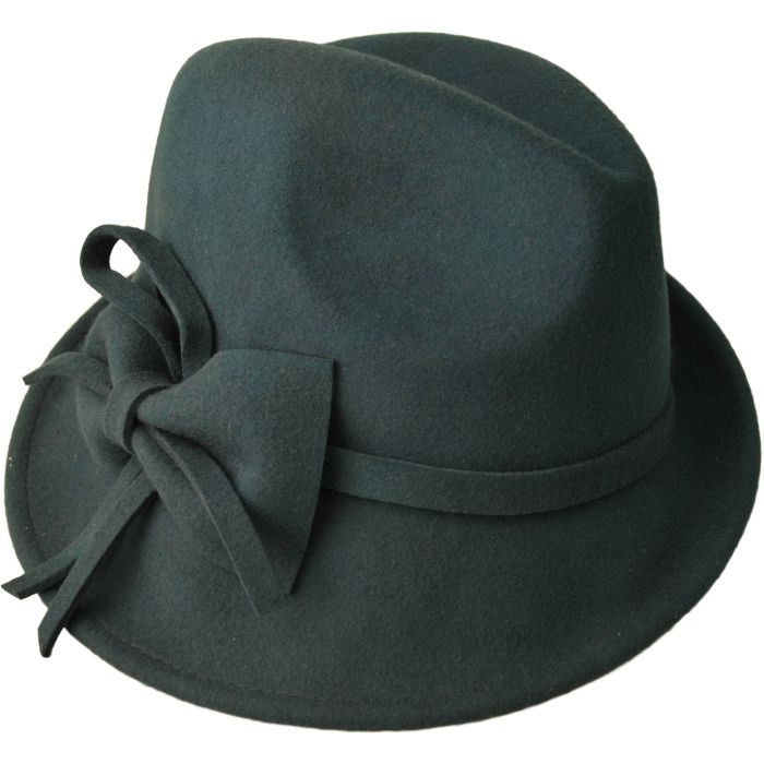 Womens Wool Felt Fedora Hat with Elegant Bow