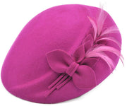 Elegant Wool Felt Hat – Vintage Cloche Design with Feather & Bow Accent