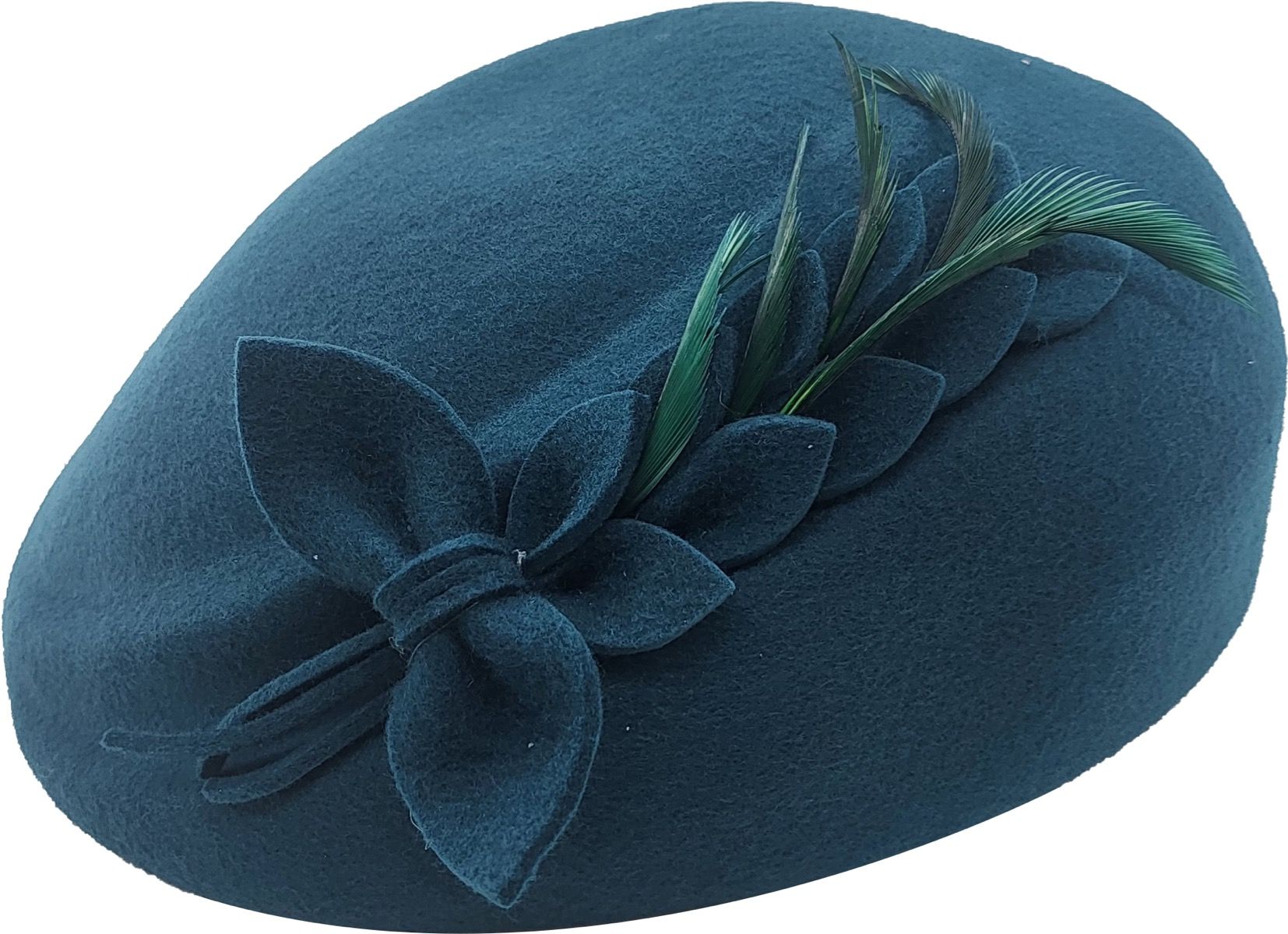 Elegant Wool Felt Hat – Vintage Cloche Design with Feather & Bow Accent