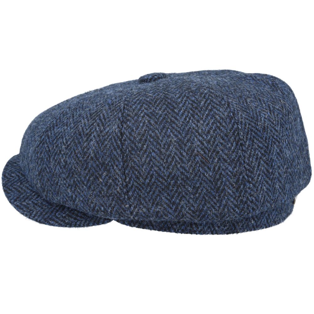 Harris Tweed Wool Herringbone Newsboy Cap - Navy