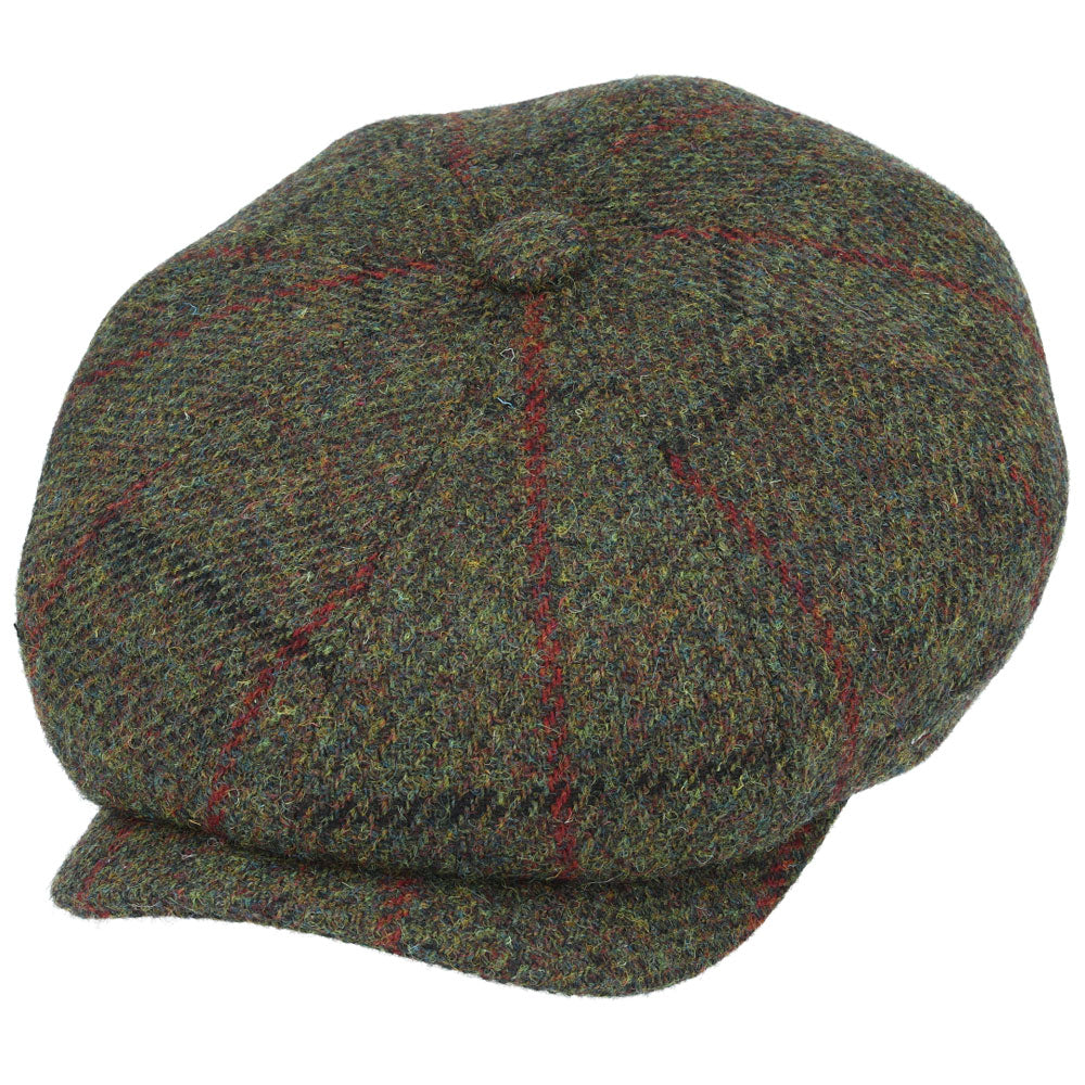 Harris Tweed Wool Herringbone Newsboy Cap - Green